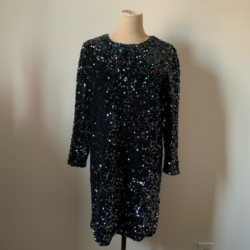 Zara Black Sequin Long Sleeve Dress